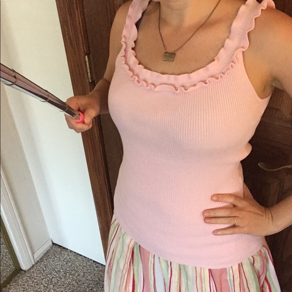INC Ribbed Pink Ruffle Tank Top - Picture 3 of 8